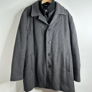 Calvin Klein Overcoat Mens Large‎ Gray Wool Blend Inner Zip Mock Collar Knit Bib